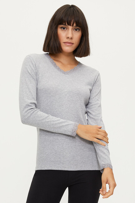 Bross - 100% Cotton Lace Long Sleeved Women's Flannel