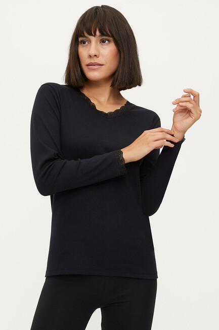 Bross - 1033 100% Cotton Lace Long Sleeved Women's Flannel