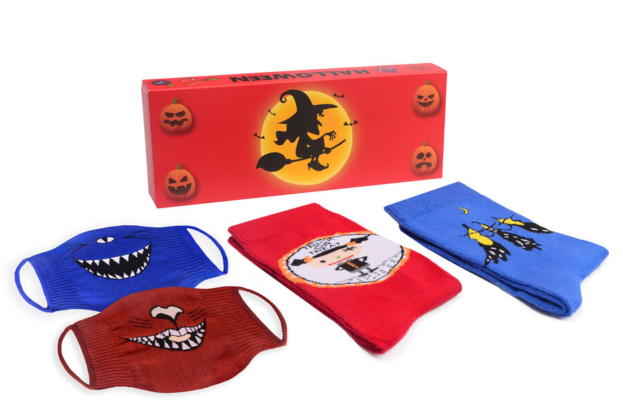2-Pack Halloween Patterned Socks and Sock Mask Combine -3