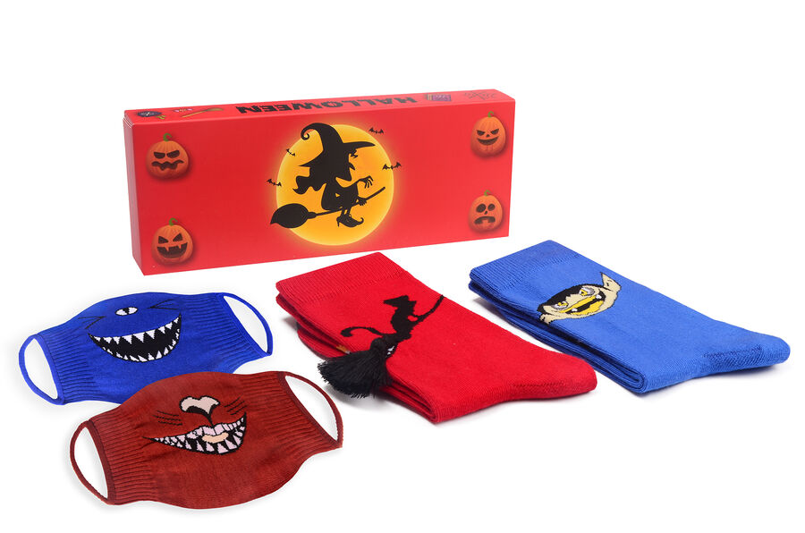 2-Pack Halloween Patterned Socks and Sock Mask Combine -3