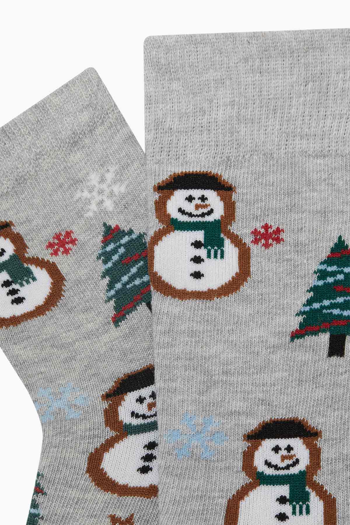 2-Pack Snow Man Patterned Father-Boy Socks - Thumbnail