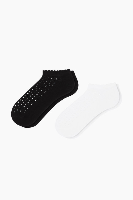 Bross - Bross 2'li Paket Siyah-Beyaz File Spor Kadın Çorabı