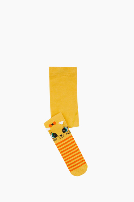 3-d Cat Pattern Ringed Baby Tights - Thumbnail