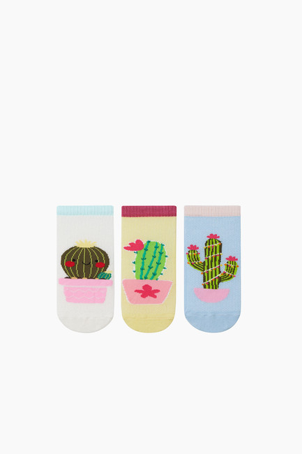 3-pack Cactus Pattern Kids Shaftless Socks - Thumbnail