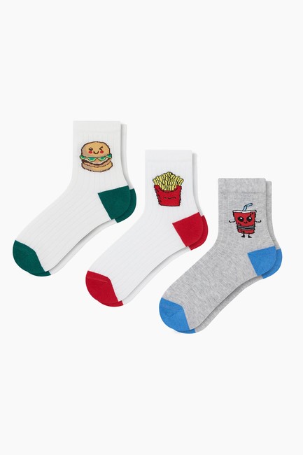 3-Pack Kids Fastfood Pattern Socks - Thumbnail