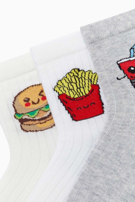 3-Pack Kids Fastfood Pattern Socks - Thumbnail