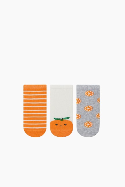 Bross - 3-pack Orange Pattern Kids Shaftless Socks
