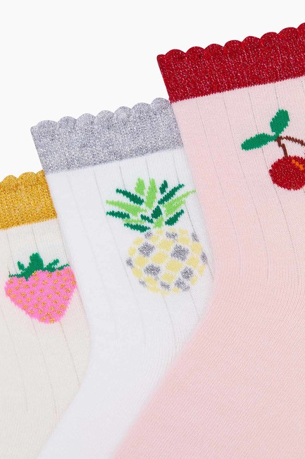 Bross 3-Pack Glittery Fruit Patterned Kids' Socks - Thumbnail