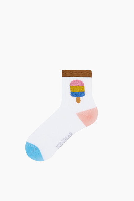 Bross 3-Pack Glittery Ice Cream Patterned Kids' Socks - Thumbnail