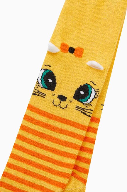 3d Kedi Desenli Çemberli Külotlu Bebek Çorabı - Thumbnail