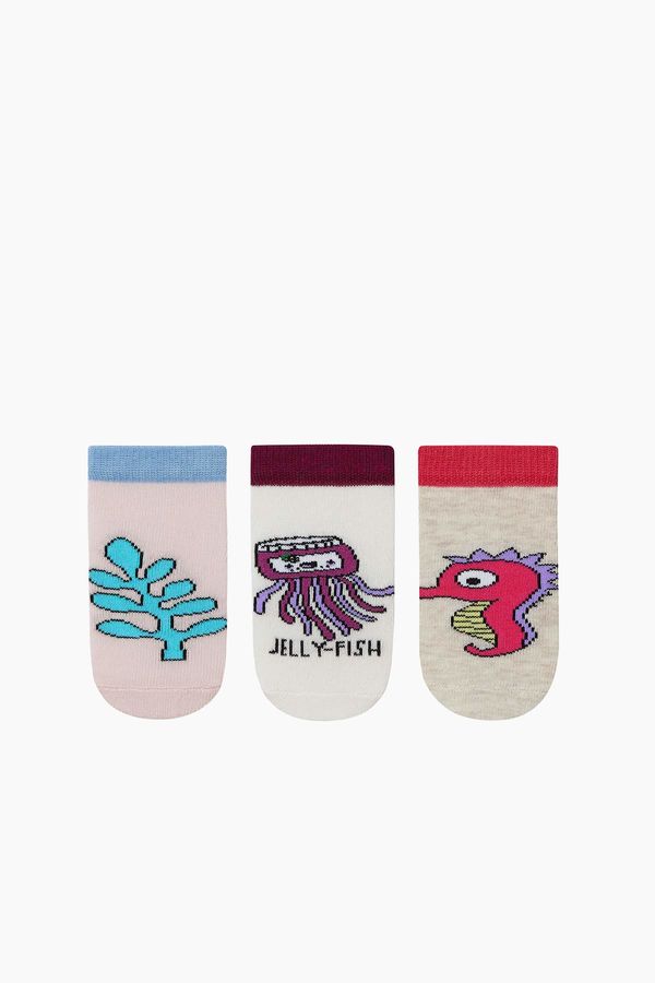 Bross 3'lü Paket Deniz Canlıları Desenli Patik Bebek Çorabı