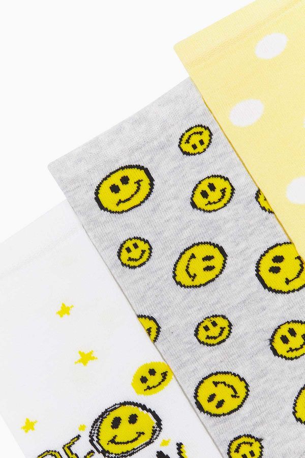 Bross 3'lü Paket Mutlu Emoji Desenli Patik Kadın Çorabı