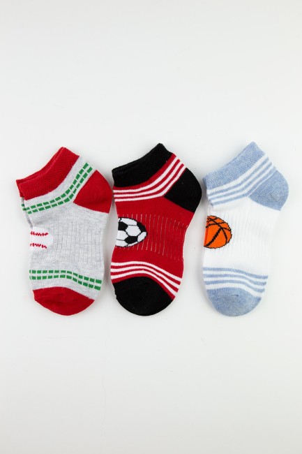 Bross - 3 lü Paket Renkli Top Desenli Patik Çocuk Çorabı