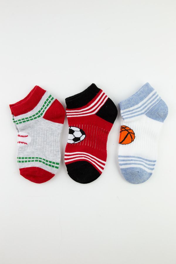 3 lü Paket Renkli Top Desenli Patik Çocuk Çorabı