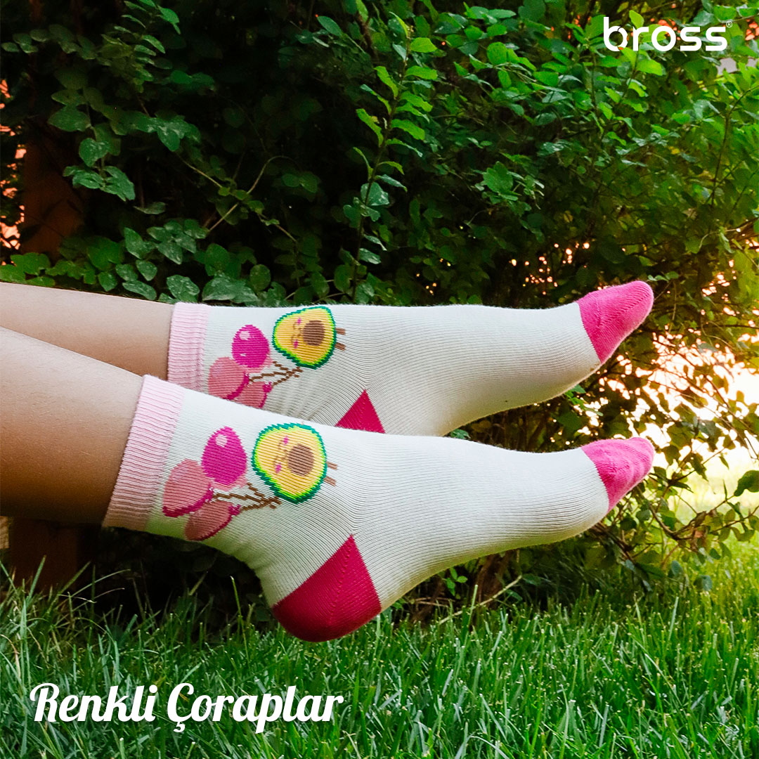Bross Çocuk Avokado Desenli Pembe 3lü Soket Çorap