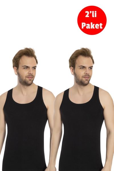 Erkek %100 Pamuk 2li Atlet 1008 Siyah Siyah