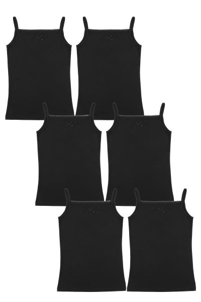 Kız Çocuk Askılı %100 Pamuk 6lı Atlet 1035 Siyah Siyah