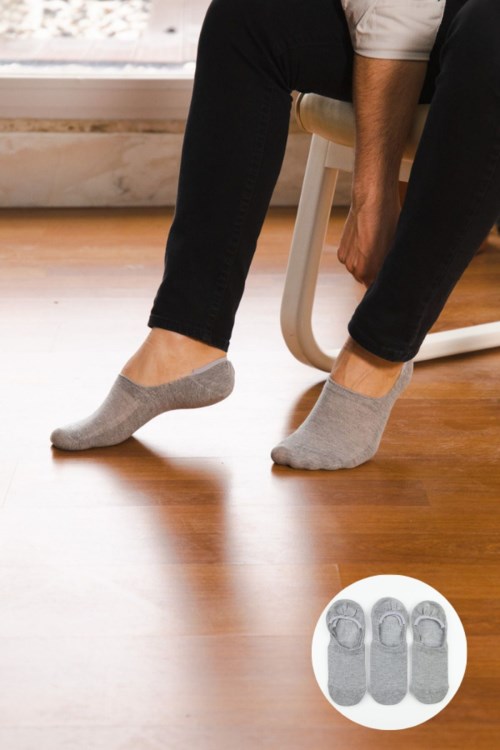 Bross 3lü Gri Görünmez Topuk Silikonlu Babet Çorap Gri