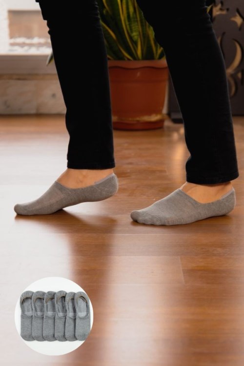 Bross 6lı Gri Topuk Silikonlu Erkek Babet Çorap Grimelanj