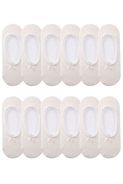 Kadın File 12li Dantelli Babet Çorap Ekru Ekru