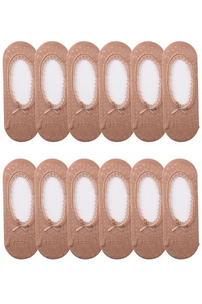 Kadın File 12li Dantelli Babet Çorap Ten Somon