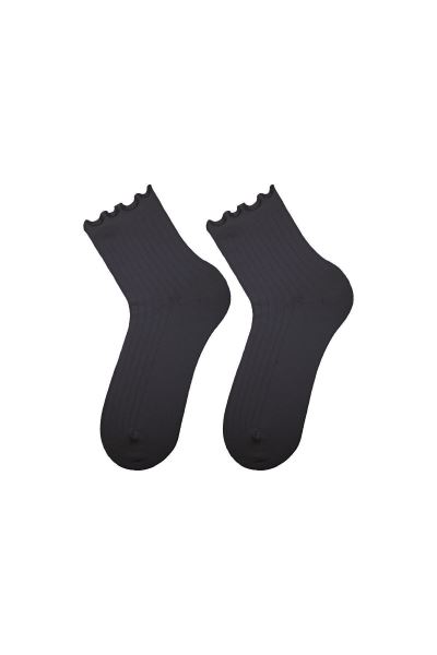 Kadın Fırfırlı Lastiksiz 2li Siyah Soket Çorap Siyah