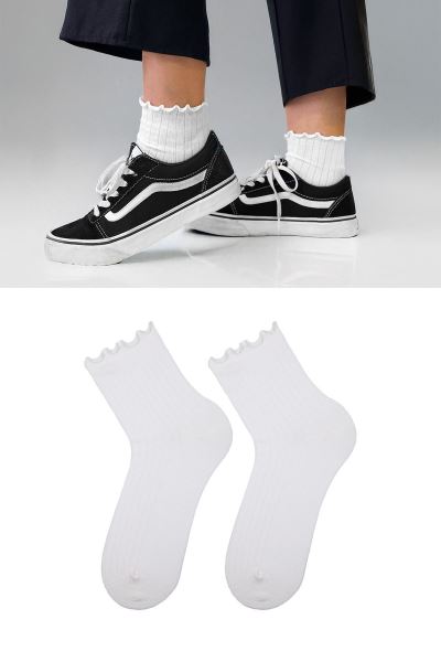 Kadın Pamuklu Lastiksiz 2li Beyaz Soket Çorap Beyaz