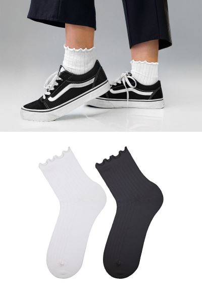 Kadın Fırfırlı Lastiksiz 2li Soket Çorap Asorti Asorti