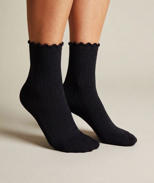 Kadın Fırfırlı Lastiksiz 2li Siyah Soket Çorap Siyah