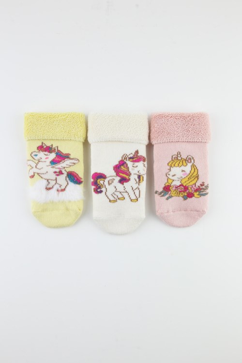 Unicorn Kaydırmaz Havlu Bebek Soket Kışlık Çorap Pembe