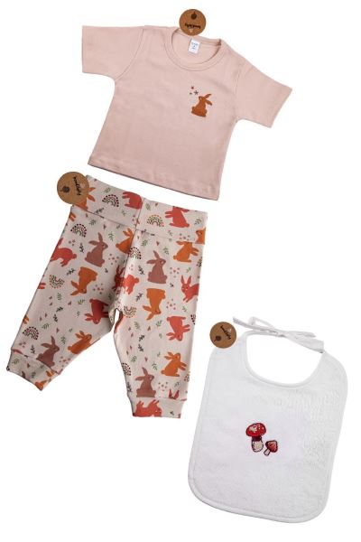 Bebek Alt Üst Önlük %100 Pamuk Takım Kırmızı