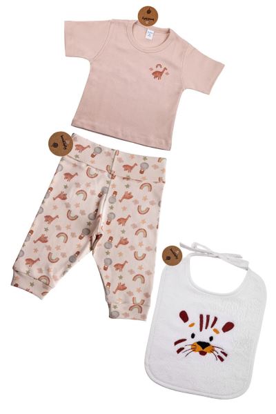 Bebek Alt Üst Önlük %100 Pamuk Takım Krem