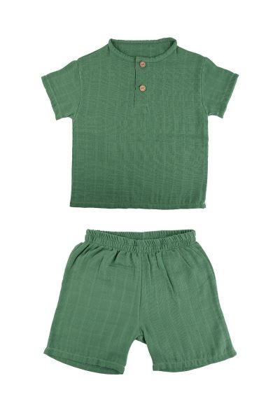 Bebek Alt Üst Takım %100 Pamuk 2 Katlı Müslin Yeşil