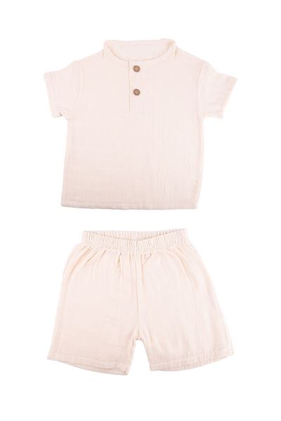 Bebek Alt Üst Takım %100 Pamuk 2 Katlı Müslin Krem