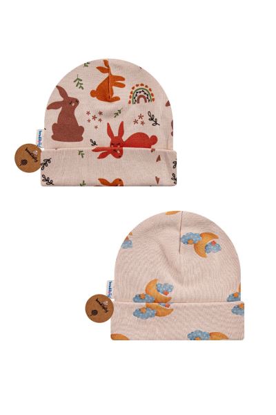 Bebek Şapka Ay Ve Tavşan 2 Li Pamuklu İnterlok Gri