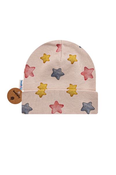 Bebek Şapka Yıldız Desenli Pamuk İnterlok Mavi