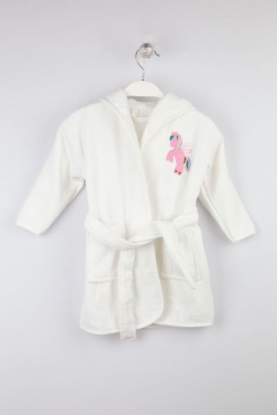 Bebek Bornoz Unicorn Nakışlı %100 Pamuk Pembe