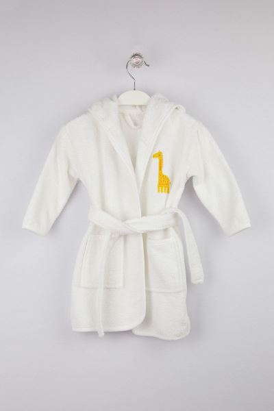 Bebek Bornoz Zürafa Nakışlı %100 Pamuk Sarı