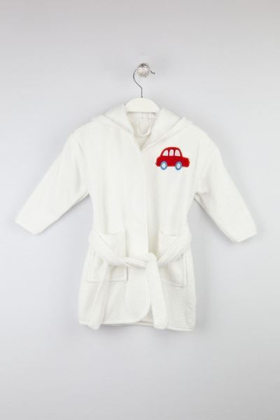 Bebek Bornoz Araba Nakışlı %100 Pamuk Kırmızı