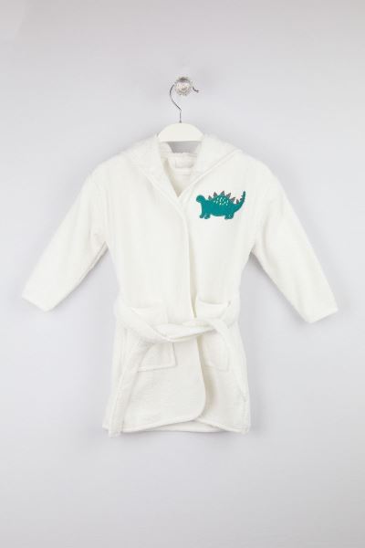Bebek Bornoz Dinozor Nakışlı %100 Pamuk Yeşil