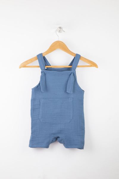 Bebek Çıtçıtlı Müslin Bahçıvan Pamuk Tulum  MAVİ