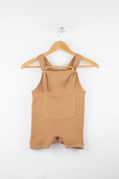 Bebek Çıtçıtlı Müslin Bahçivan Pamuk Tulum  CAMEL