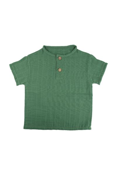 Bebek Düğmeli Tişört %100 Pamuk 2 Katlı Müslin Yeşil