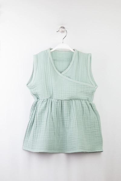 Bebek Müslin Beli Lastikli Geniş Askılı Elbise Mint