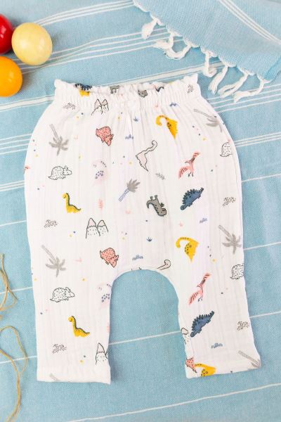 Bebek Müslin Beli Lastikli Şalvar Pantolon Pamuklu Sarı