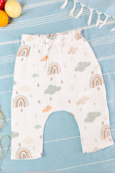 Bebek Müslin Beli Lastikli Şalvar Pantolon Pamuklu Yeşil