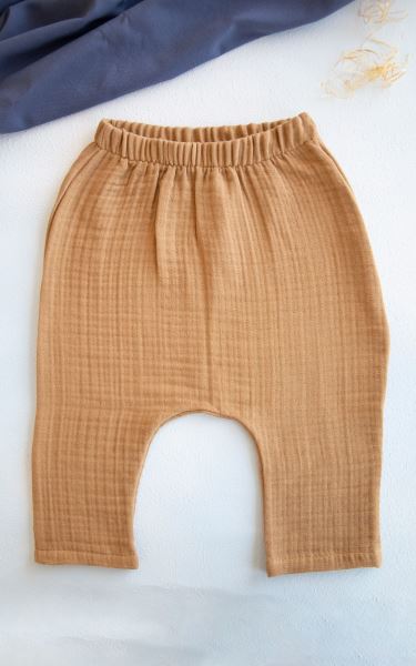 Bebek Müslin Beli Lastikli Şalvar Pantolon Pamuklu Camel