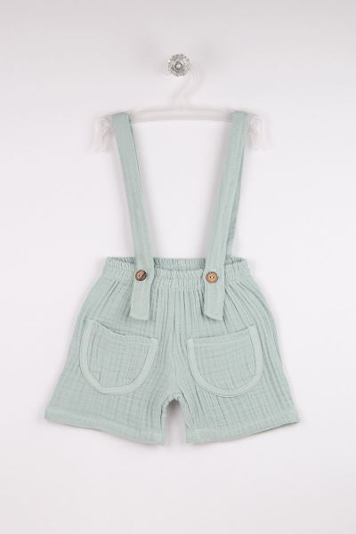 Bebek Müslin Cepli Askılı Pantolon %100 Pamuk Mint
