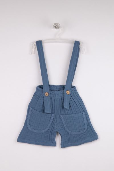 Bebek Müslin Cepli Askılı Pantolon %100 Pamuk Mavi