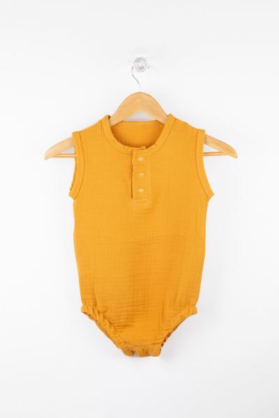 Bebek Müslin Çıtçıtlı Body %100 Pamuk Hardal